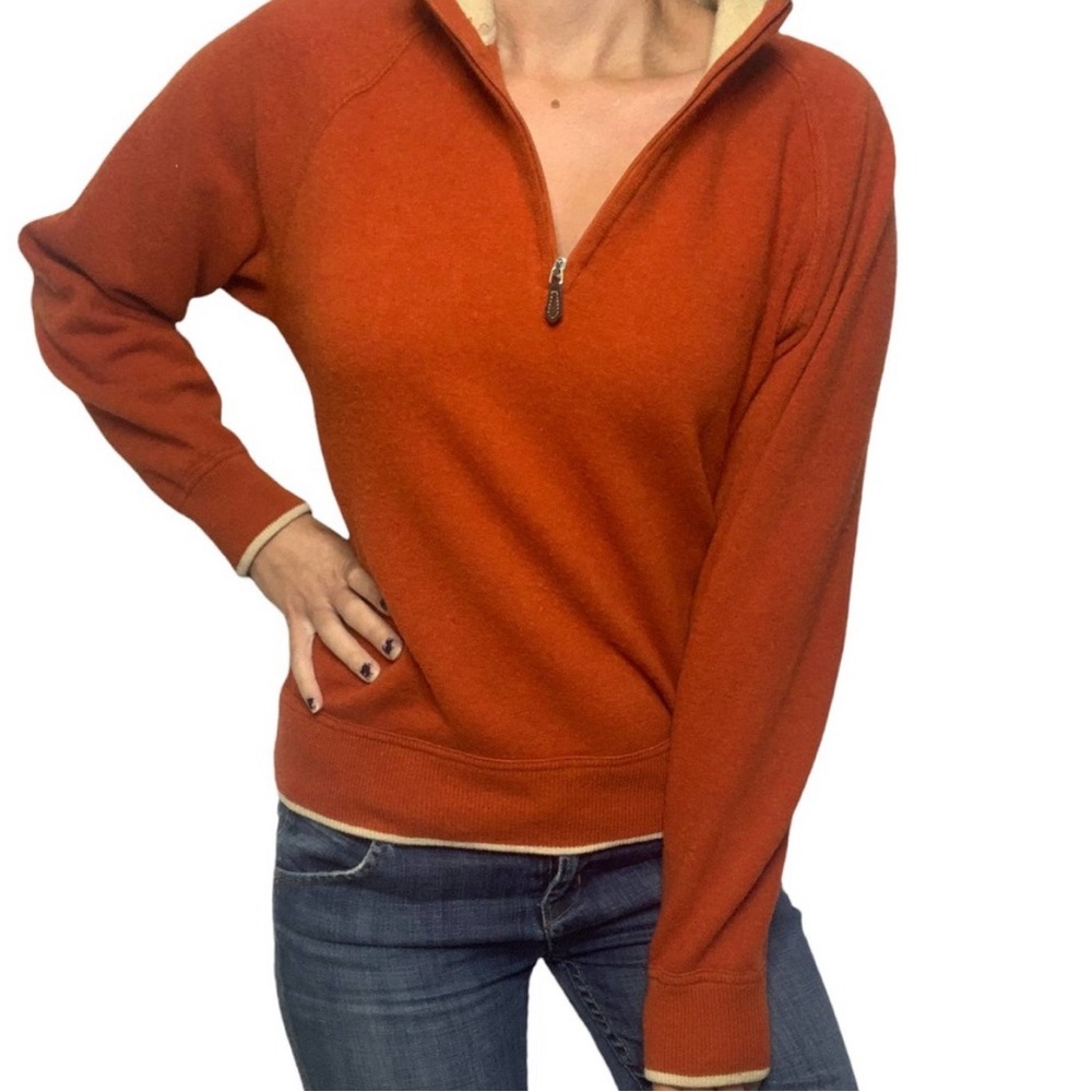 BOGGI Wool Pullover Size L Partial Zip Orange Milano Italy Extra Fine Merino